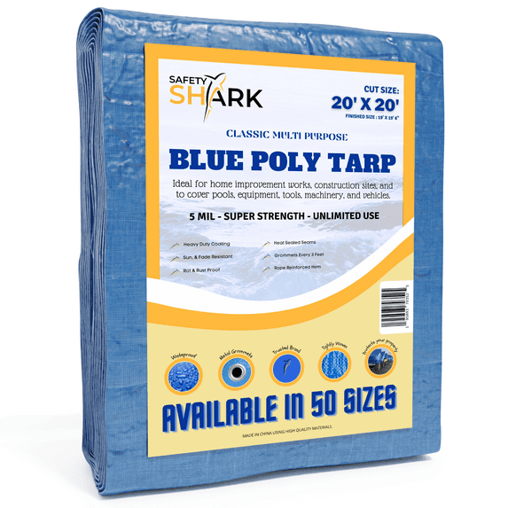 Safety Shark Heavy Duty Waterproof Tarp (20x20 Feet) Outdoor Weather Cover