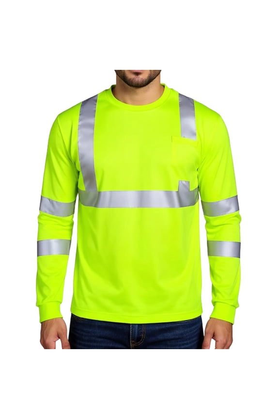 Safety Shirt Long Sleeve High Visibility Breathable T Shirt for Warehouse Construction Working