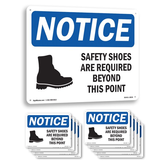 Safety Shoes Are Required Beyond OSHA Notice Rigid Plastic Sign 14 Inch x 10 Inch - 10 Pack