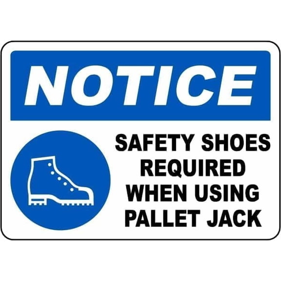 Safety Shoes Required Pallet Jack Use Metal Sign, Foot Protection Plaque for Yard Fence Gate, Workplace PPE Sign, 8x12 Inch