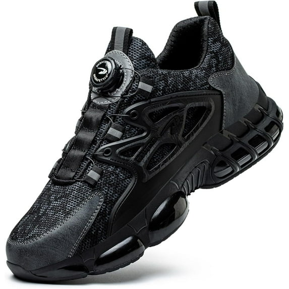 Safety Shoes Steel Toe Cap Shoes for Men Women Rotating Automatic Buckle Shoes Laces Safety Shoes Mens Work Boots Composite Toe Lightweight Fashion Breathable Comfortable Black