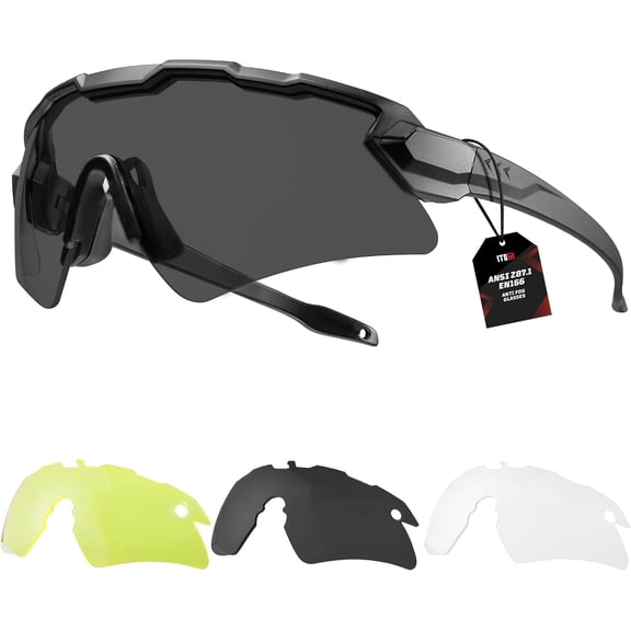 Safety Shooting Glasses - Anti-Fog Tactical Goggles with 3 Lens & Hard Case, Impact-Resistant Protective Eyewear
