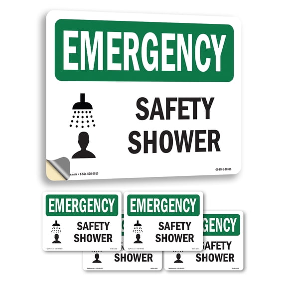 Safety Shower OSHA Emergency Vinyl Decal Label 5 Inch x 3.5 Inch - 5 Pack