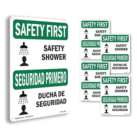 Safety Shower With Symbol Bilingual OSHA SAFETY FIRST Rigid Plastic ...