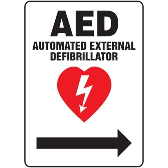 Safety Sign, AED, Automated External Defibrillator (ii) Metal Sign 8 x 12 Inches – Clear Signage for Walls, Fences