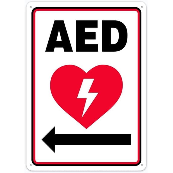 Safety Sign Aed Automated External Defibrillator Left Arrow 8"x12" Aluminum Sign - Rust-Resistant, Weather-Durable, Easy to Mount