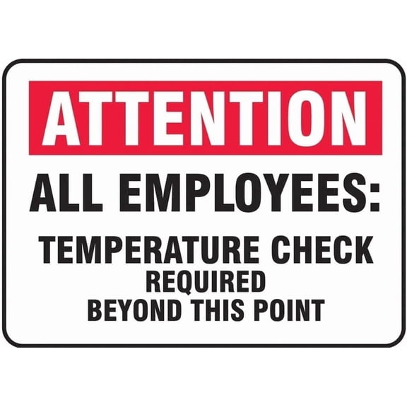Safety Sign Employee Temperature Check Required Metal Sign, Workplace Health Notice for Home Business Public Use, Staff Screening Sign, 8x12 Inch