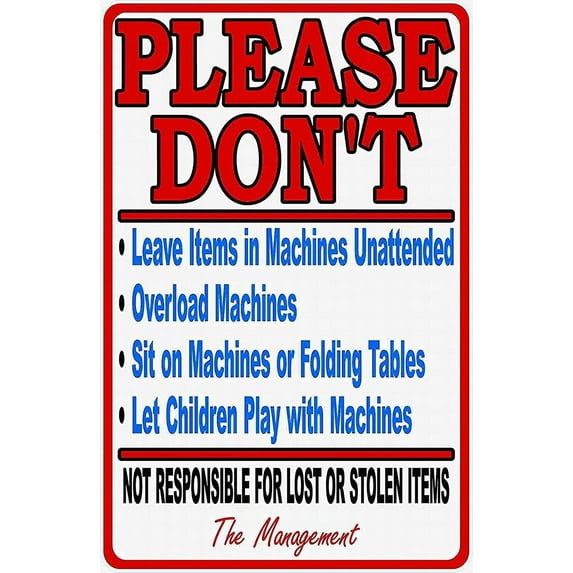 Safety Sign Notice Danger Warning 8x12 Tin Sign Decor Laundromat Rules & Liability Sign
