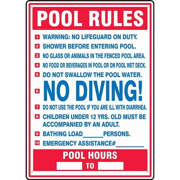 Safety Sign Pool Rules Metal 12X8 Inch Rust Free Aluminum, Uv Printed, Easy To Mount Weather Resistant For Fence