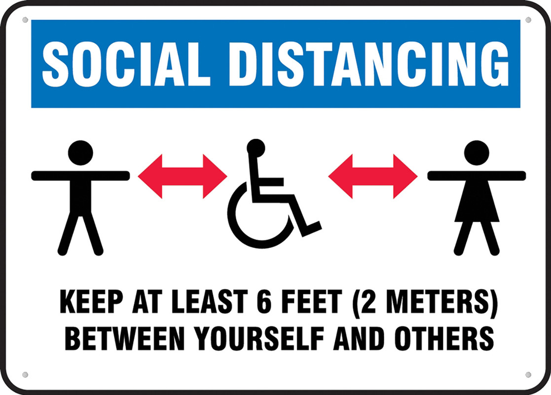 Safety Sign Social Distancing Keep At Least 6 Feet 2 Meters Between ...