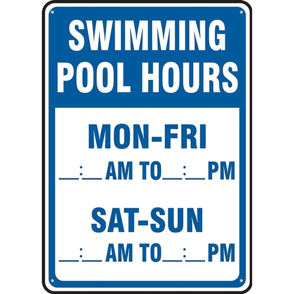 Safety Sign Swimming Pool Hours 8 X 12 Inches Rust Free . Aluminum - Uv Protected, Waterproof, Weatherproof And Fade Resistant - 4 Pre-Drilled Holes