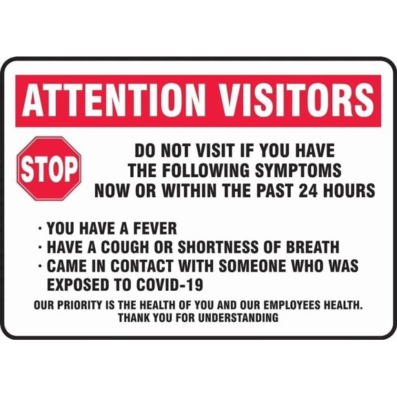 Safety Sign Visitor Symptom Screening Metal Sign, Health Alert for Home Business Public Use, Fever Screening Notice Sign, 8x12 Inch