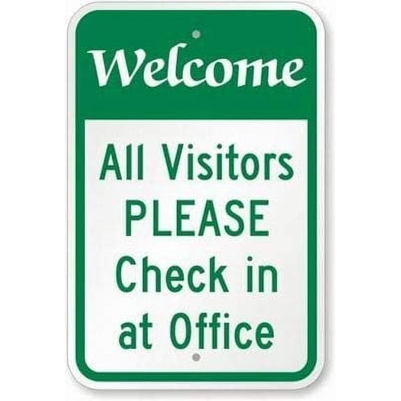 Safety Signs Outdoor Wall Art Decor Welcome, All Visitors Please Check in at Office Sign Warning Tin Metal Sign Notice Security Sign Street 8x12