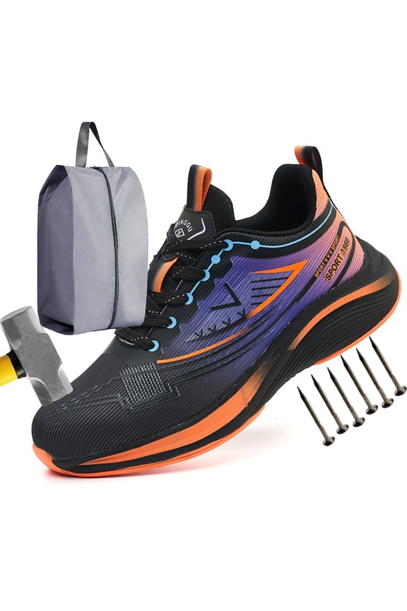 Safety Slip on Shoes for Men Steel Toe Work Sneakers Lightweight Breathable Anti Puncture Work Boots - Slip Resistant Industrial Construction Shoes