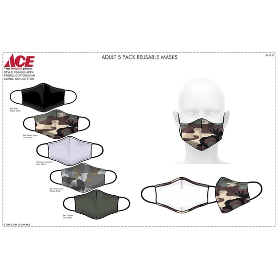 Safety Smile Fsa2-5Ppk Cotton Face Mask Multicolored 5 pc