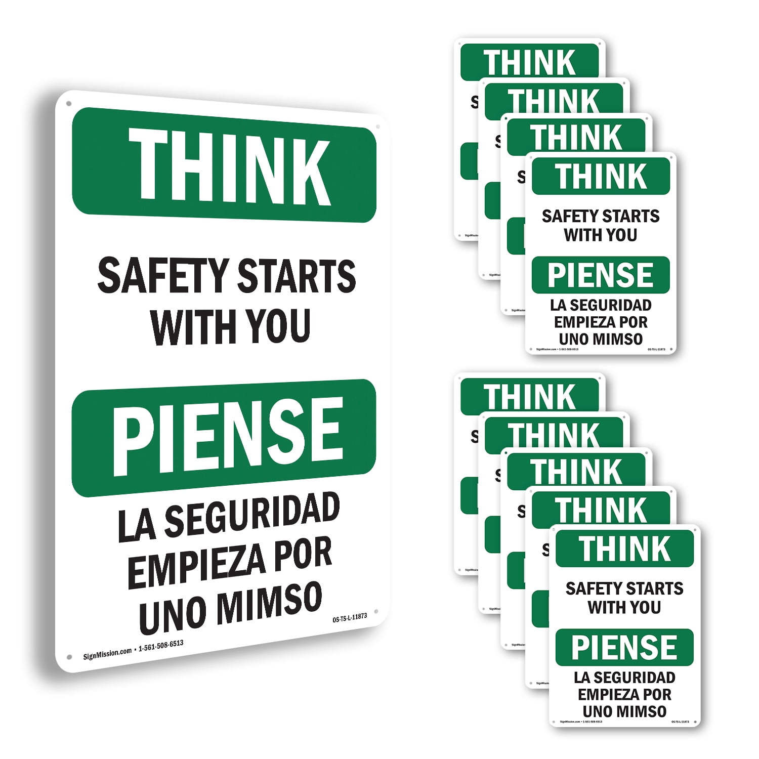 Safety Starts With You Bilingual OSHA Think Aluminum Sign 24 Inch x 18 ...