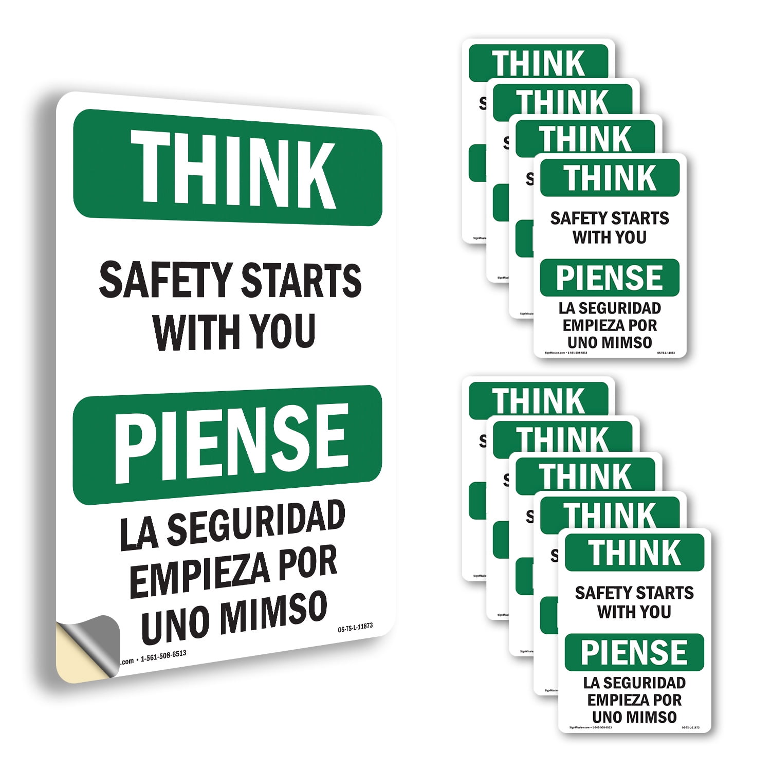 Safety Starts With You Bilingual OSHA Think Vinyl Decal Label 18 Inch x ...