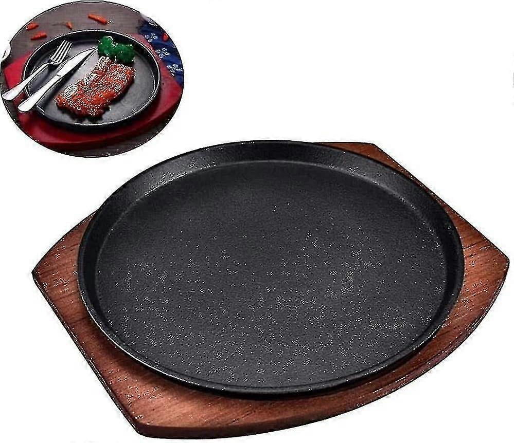 Safety Steak Plates Round With Wooden Serving Board, Pizza Pan