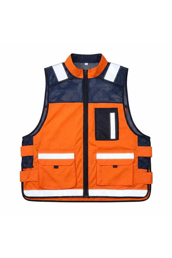 Safety Vest for Men Mesh Reflective Vest with Zipper, High Visibility Neon Construction Work Vest for Lady Workers/Surveyors/Drivers, Snug-Fit & Durable