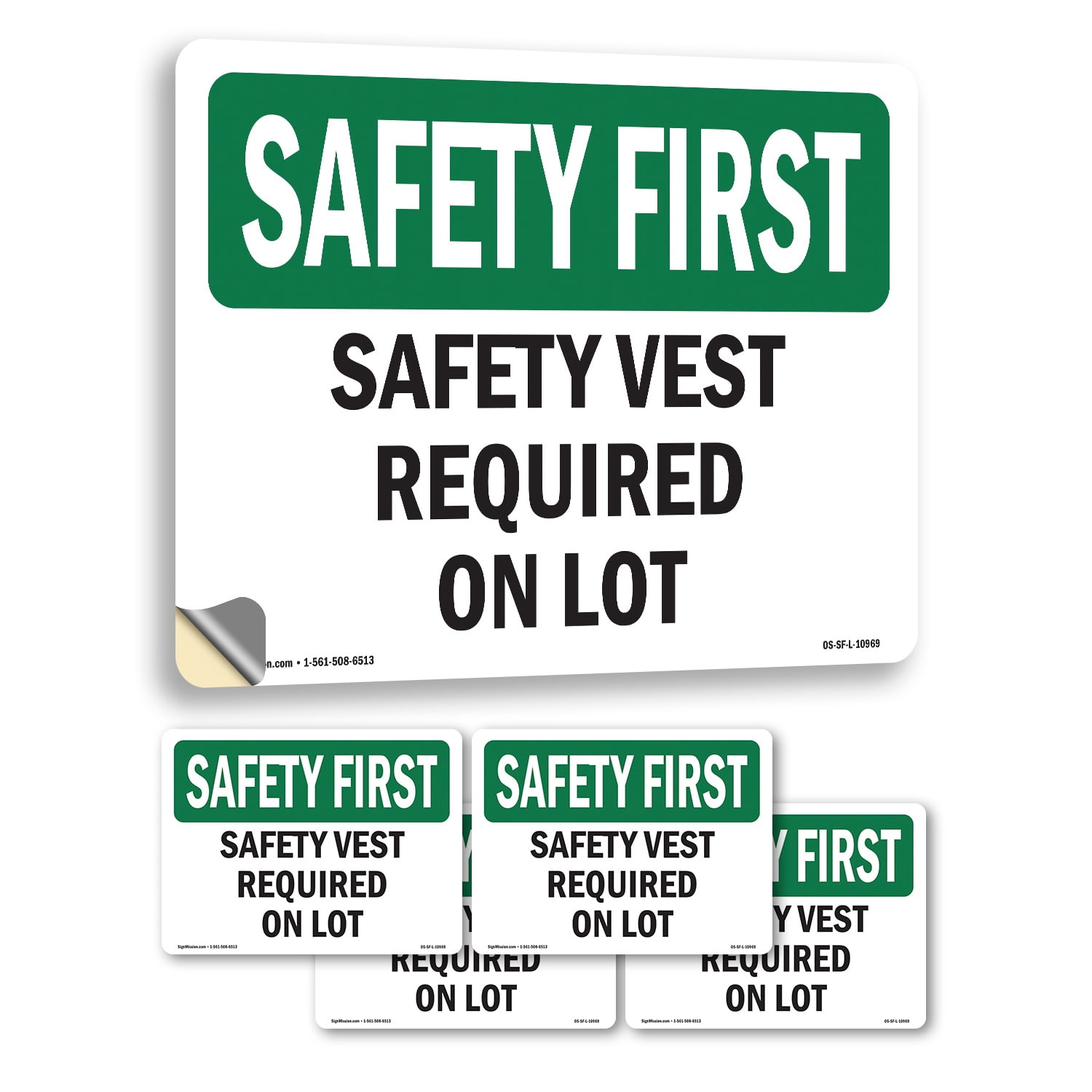 Safety Vest Required On Lot OSHA SAFETY FIRST Vinyl Decal Label 18 Inch ...