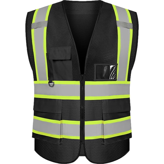 Safety Vest with 5 Pockets & Zipper Reflective High Visibility Vest Class 2 Outdoor Workwear Meets ANSI/ISEA