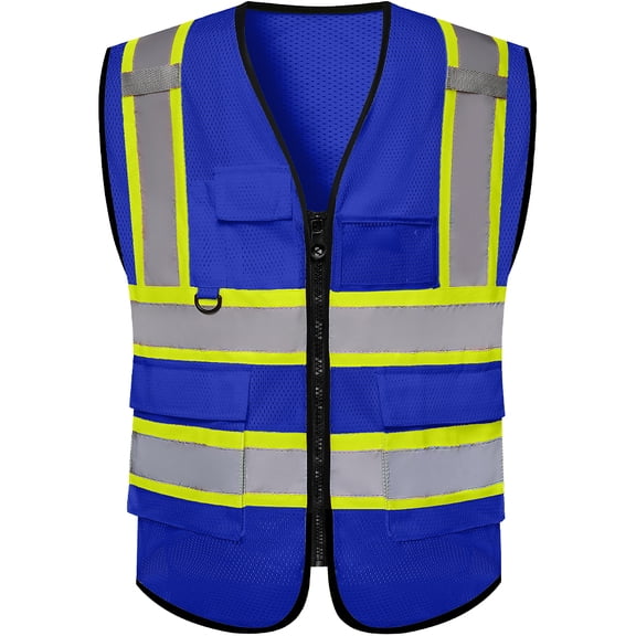 Safety Vest with 5 Pockets & Zipper Reflective High Visibility Vest Class 2 Outdoor Workwear Meets ANSI/ISEA