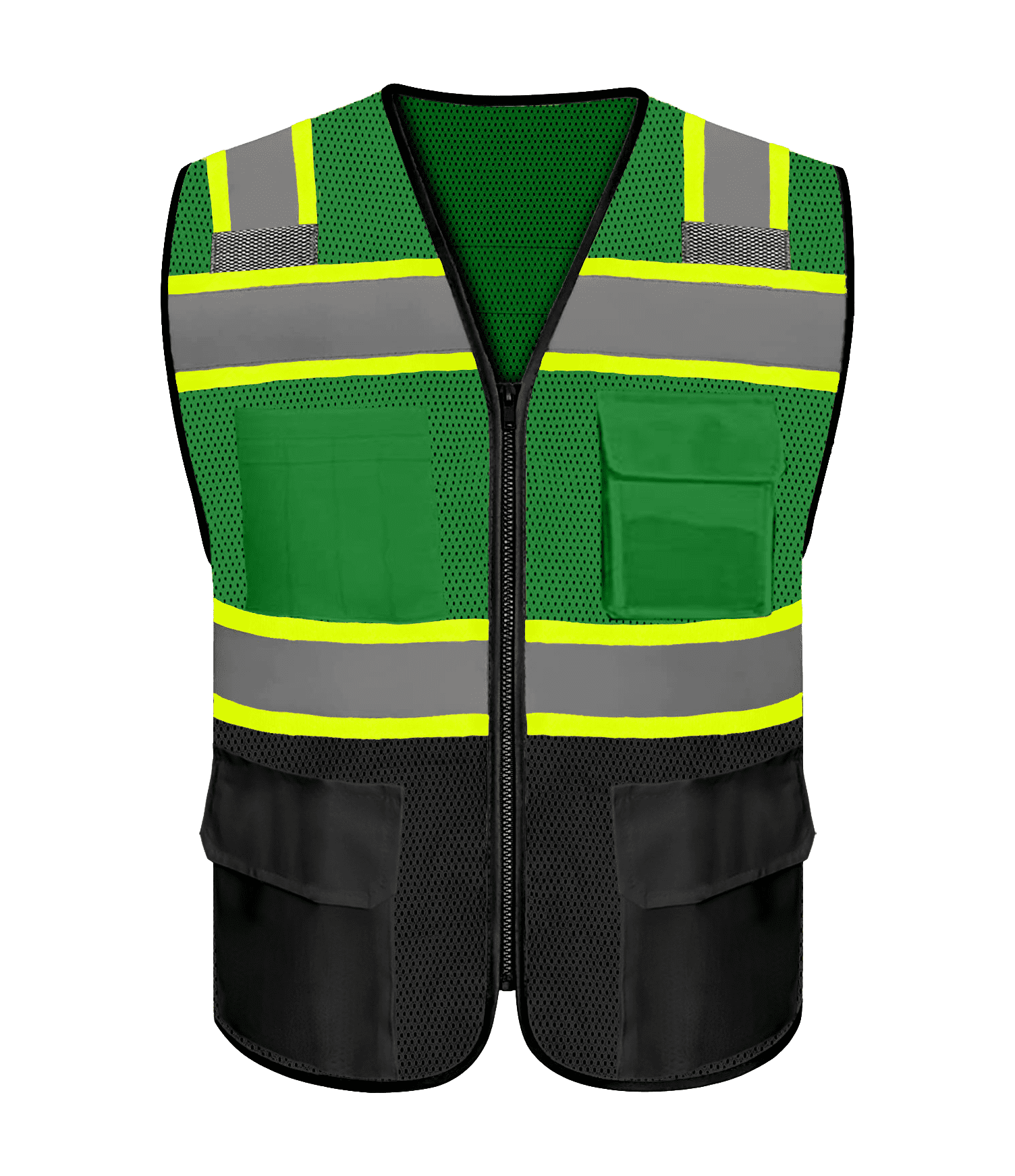 Safety Vest with 9 Pockets & Zipper Reflective High Visibility Vest ...