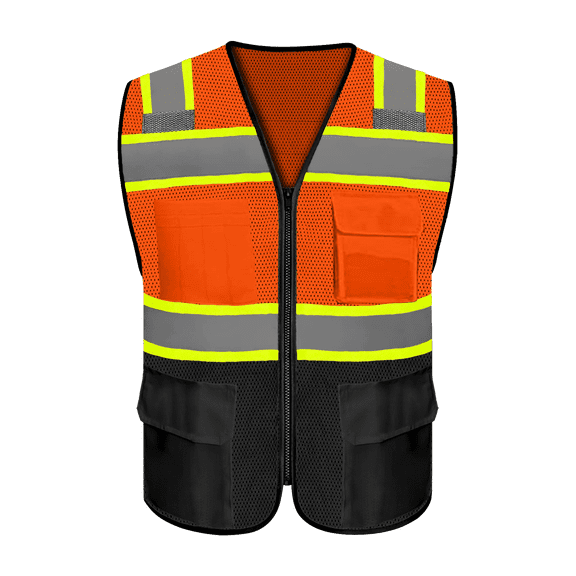 Safety Vest with 9 Pockets & Zipper Reflective High Visibility Vest Class 20 Outdoor Workwear Meets ANSI/ISEA