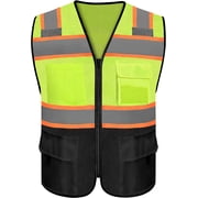 Safety Vest with 9 Pockets & Zipper Reflective High Visibility Vest Class 5 Outdoor Workwear Meets ANSI/ISEA