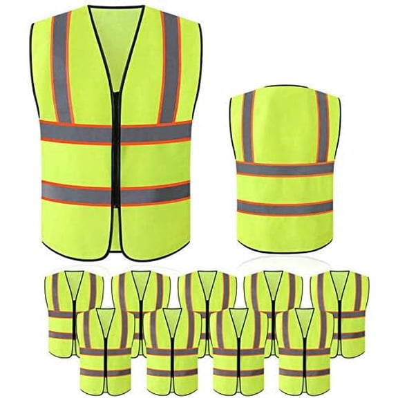 Safety Vest with High Reflective Strips, Pack of 10 Bright Neon Construction Protector with Zipper, Size L$$Tools & Hardware Other