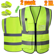 2 Pack Safety Vests,Working Safety Vest with Reflective Strips for Men,Woman,Green Reflective High Visibility Vest Running Gear with Whistle and Neon Silver Strip（Green）
