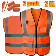 2 Pack Safety Vests,Working Safety Vest with Reflective Strips for Men,Woman,Green Reflective High Visibility Vest Running Gear with Whistle and Neon Silver Strip（Orange）