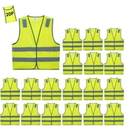 Safety Vests 20 Pack Bulk - Yellow Reflective High Visibility Construction ANSI Class 2 Work Vests for Men,Woman,Hi Vis Mesh and Neon Silver Strip