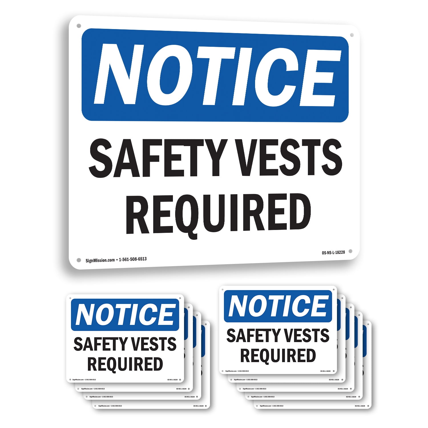 Safety Vests Required OSHA Notice Aluminum Sign 18 Inch x 12 Inch - 10 ...