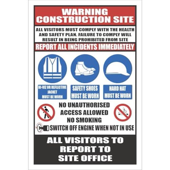 Safety - Warning Construction Site Combo Sign Metal Sign Decorative Wall Plaque, 12 X 8 inch
