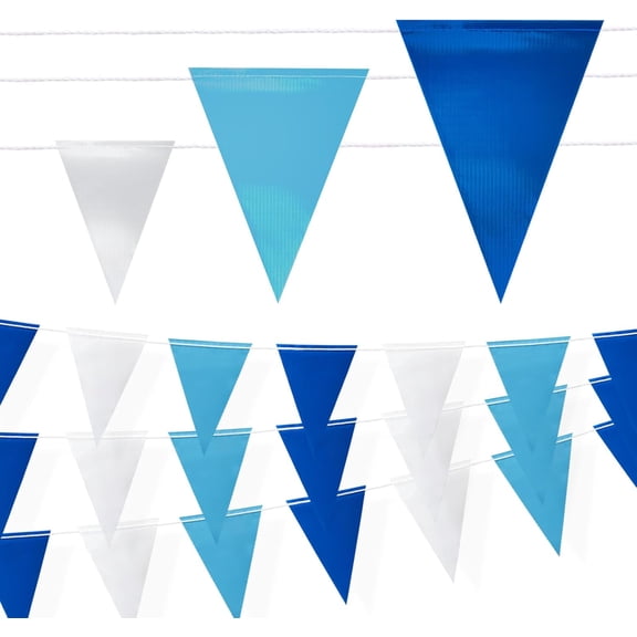 Safety Warning Pennant Banner Flags Multipurpose 105FT OSHA High Visibility Colored Triangle for Party, Roadwork, and Hazard Areas(Dark+Light Blue,45pcs,105FT)
