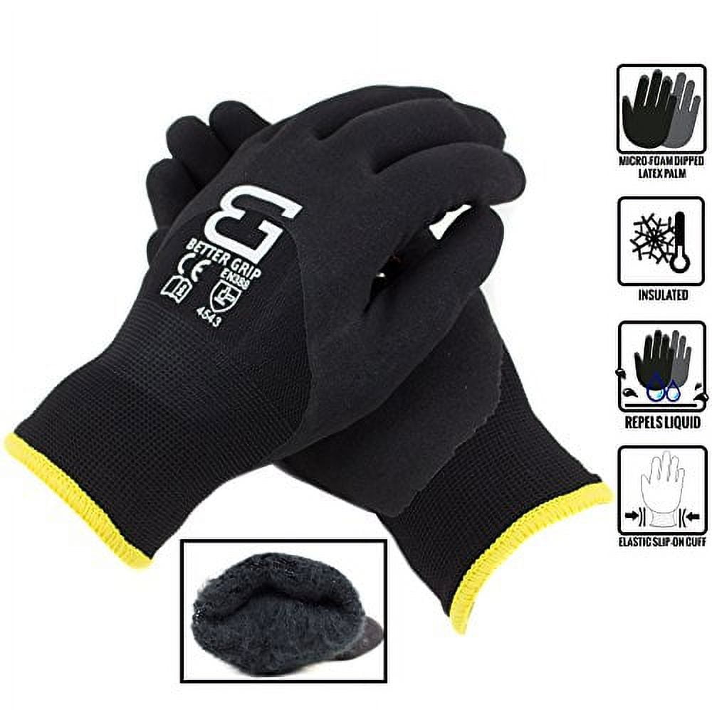 Safety Winter Insulated Double Lining Rubber 3/4Coated Work Gloves, 3 pairs/ pack, BGWANS3/4-BK-Eatra Large