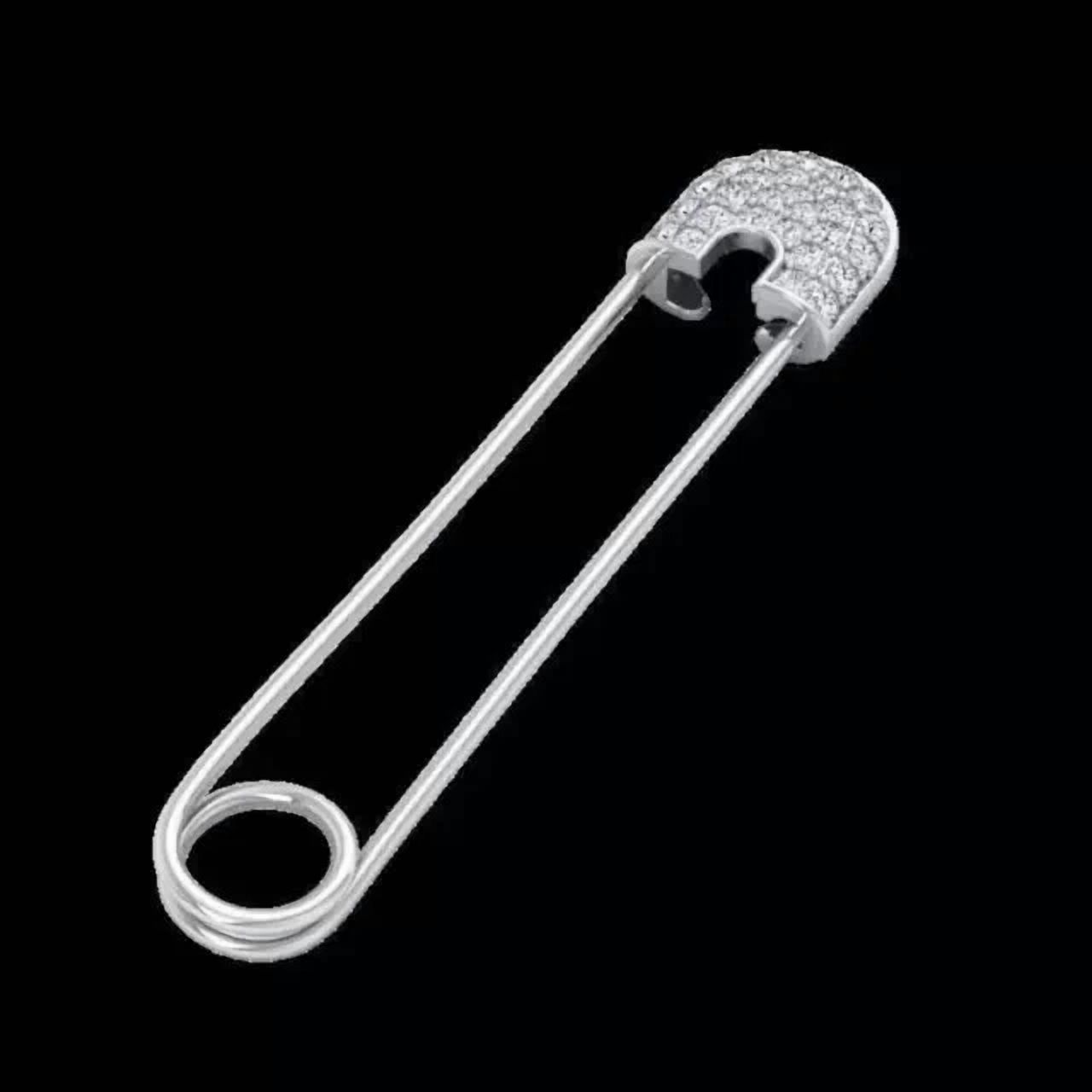 Safety Women's Brooch Pin 1.50 Ct Round Cut Lab-Created Diamond 14k White Gold Plated 925 Silver