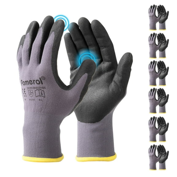 Safety Work Gloves -6 Pairs,Seamless Knit Glove with Polyurethane Coated Smooth Grip on Palm & Fingers, for Men and Women, Ideal for General Duty Work-M