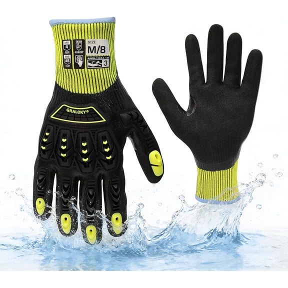 Safety Work Gloves, A5 Cut Resistant Gloves For Men Women, Level 3 Impact Gloves with TPR, Abrasion Level 4
