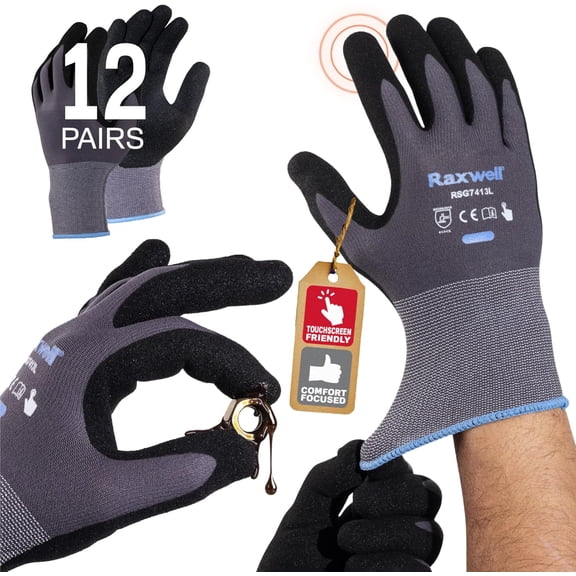 Safety Work Gloves MicroFoam Nitrile Coated,Abrasion-Resistant,Seamless Knit for Gardening,Mechanics,and Construction