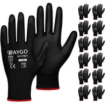 Safety Work Gloves PU Coated,12 Pairs Seamless Knit Glove for Men and Women, with Smooth Grip on Palm and Fingers, Ideal for General Duty Work (Large, Black)