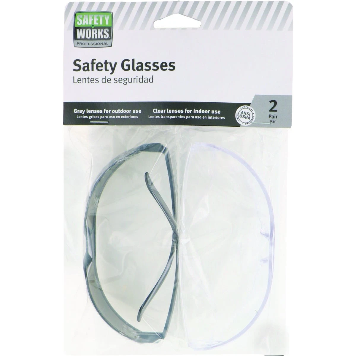 Safety Works Gray & Clear Frame Safety Glasses With Gray & Clear Lenses (2-Pack)