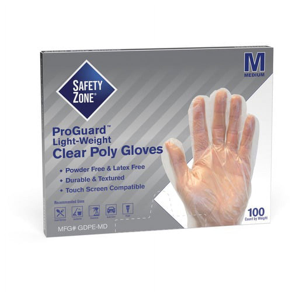 Safety Zone Clear Powder Free Polyethylene Gloves - Large Size - Clear - Die Cut, Heat Sealed Edge, Embossed Grip, Latex-free, Silicone-free, Recyclable - For Food - 100 / Pack - 11.75 Safety Zone Clear Powder Free Polyethylene Gloves - Large Size - Clear - Die Cut, Heat Sealed Edge, Embossed Grip, Latex-free, Silicone-free, Recyclable - For Food - 100 / Pack - 11.75
