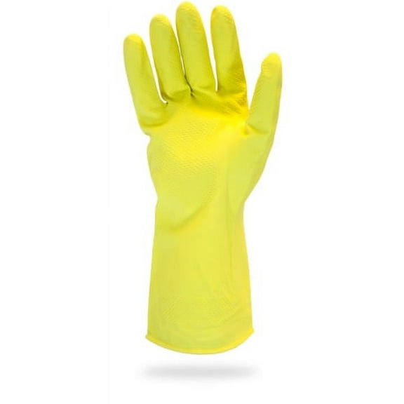 The Safety Zone GRFY-LG-1C Heavy Duty Rubber Gloves - 16 Mil Yellow Latex Flock Lined Medium Household Cleaning Dish washing Strong Food Safe Wholesale 12 Pair Individually Bagged