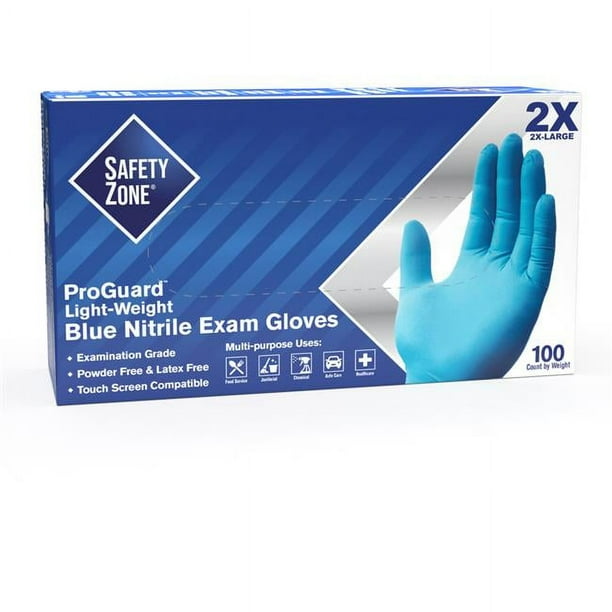 Safety Zone Power-free Ntirile Gloves - Hand Protection - Nitrile Coating - XXL Size - Latex, Vinyl - Blue - Latex-free, DEHP-free, Comfortable, Silicone-free, Textured - For Food Service, Kitchen, Cleaning, Dishwashing, Painting - 100 / Box - 9.65 Safety Zone Power-free Ntirile Gloves - Hand Protection - Nitrile Coating - XXL Size - Latex, Vinyl - Blue - Latex-free, DEHP-free, Comfortable, Silicone-free, Textured - For Food Service, Kitchen, Cleaning, Dishwashing, Painting - 100 / Box - 9.65