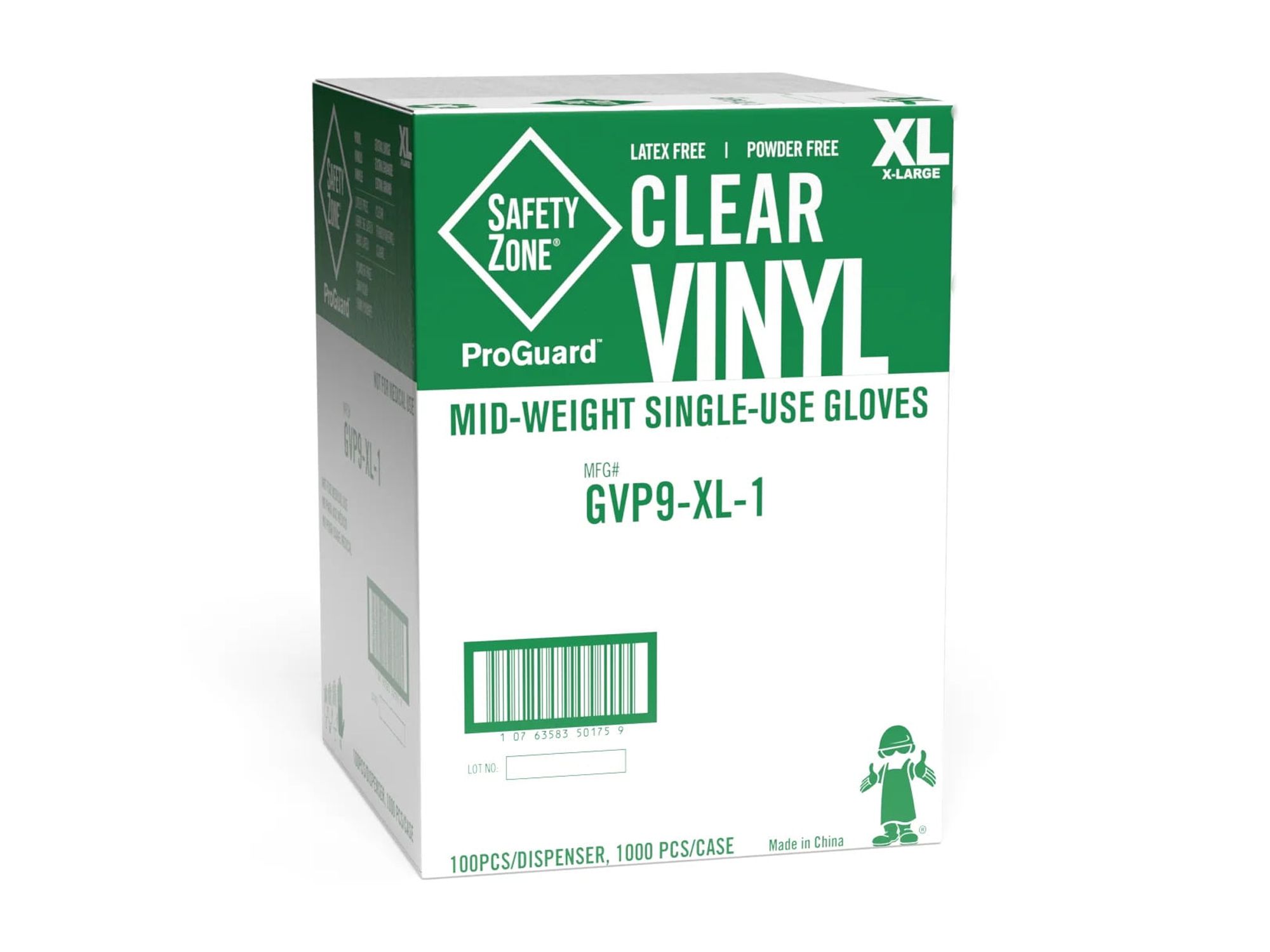 Safety Zone Powder Free Clear Vinyl Gloves GVP9