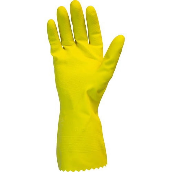 Safety Zone Yellow Flock Lined Latex Gloves - Chemical Protection - Large Size - Yellow - Pinked Cuff, Fish Scale Grip, Flock-lined - For Dishwashing, Cleaning, Meat Processin | Bundle of 2 Dozen