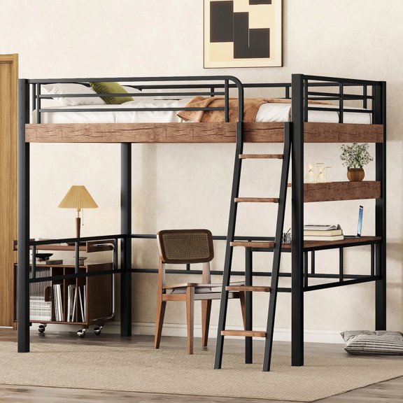 Safety features like slats and guardrails / Space - saving loft bed for small living spaces