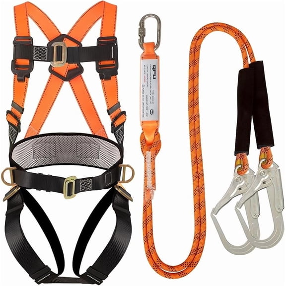 Safety harness fall protection kit, equipped with shock-absorbing ropes, full-body safety harness for roof work